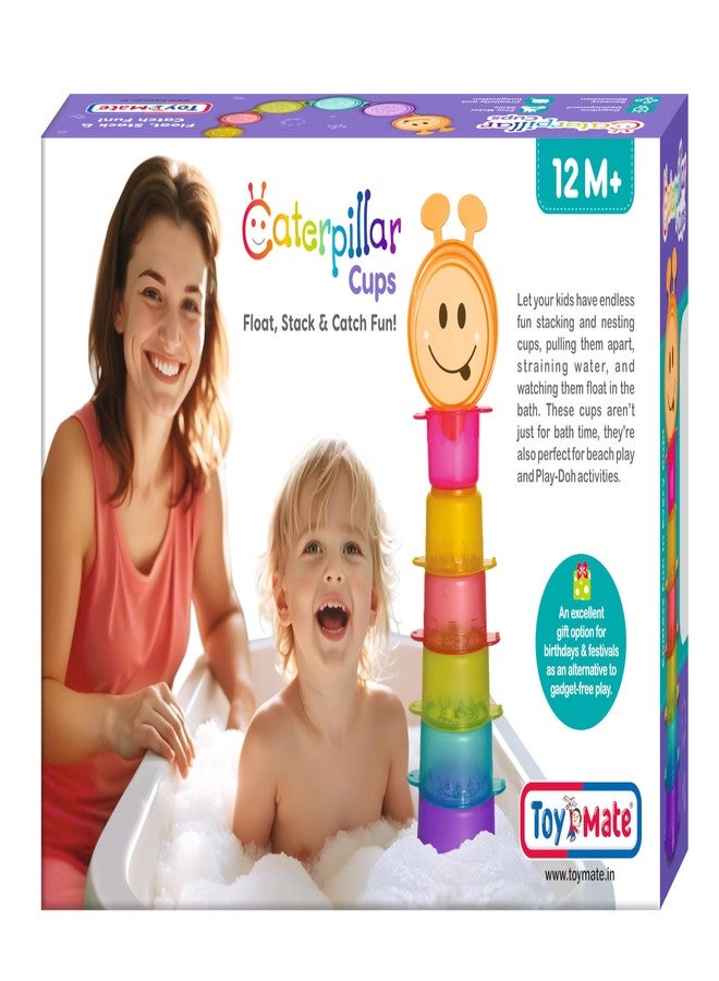 Toymate Caterpillar Stacking Cups, Float & Stack Bath Toy Set for 12+ Months, Multi-Colour - Image 2